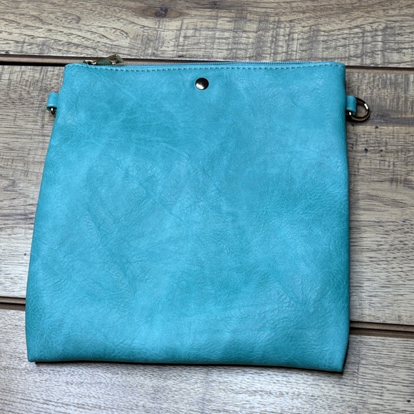 Women’s AHDORNED Vegan Leather Double Entry U-Shaped Messenger Bag with Pouch - Picture 4 of 11